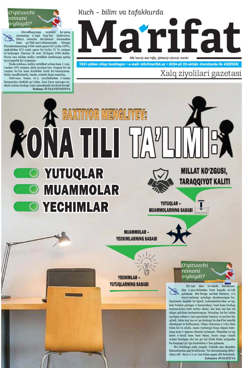 ONA TILI TA’LIMI: yutuqlar, muammolar, yechimlar MILLAT KO‘ZGUSI, TARAQQIYOT KALITI